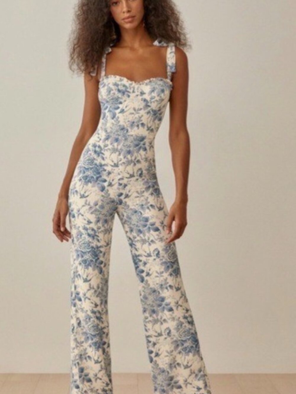 Reformation Lennox Tie-Strap Wide-Leg Jumpsuit in Marie Toile Print – Size 6